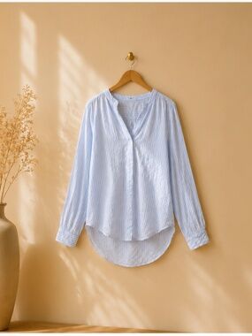 Dynamite Blue & White Striped Viscose Blouse XS Old Money Coastal Chic